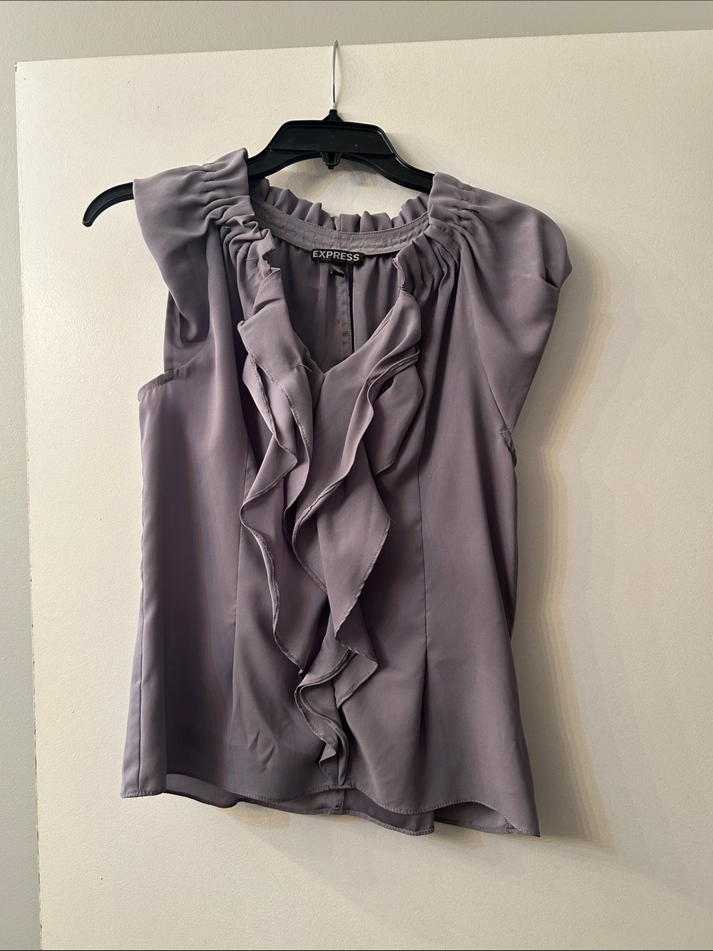 Express Gray Ruffle-Front Sleeveless Blouse
